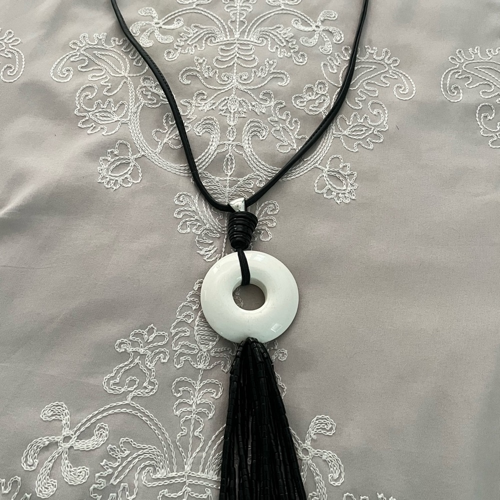 Long Black & Ivory Statement Necklace